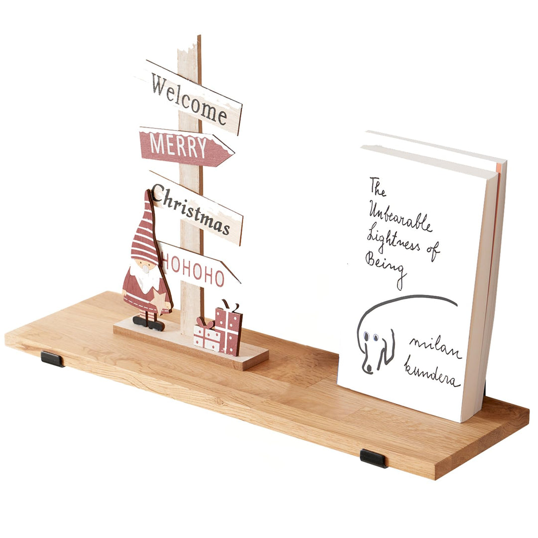 TREOAKWIS Schweberegal Eiche Massiv, Wandregal Holz Regale Wandboard für Badezimmer, Schlafzimmer, W