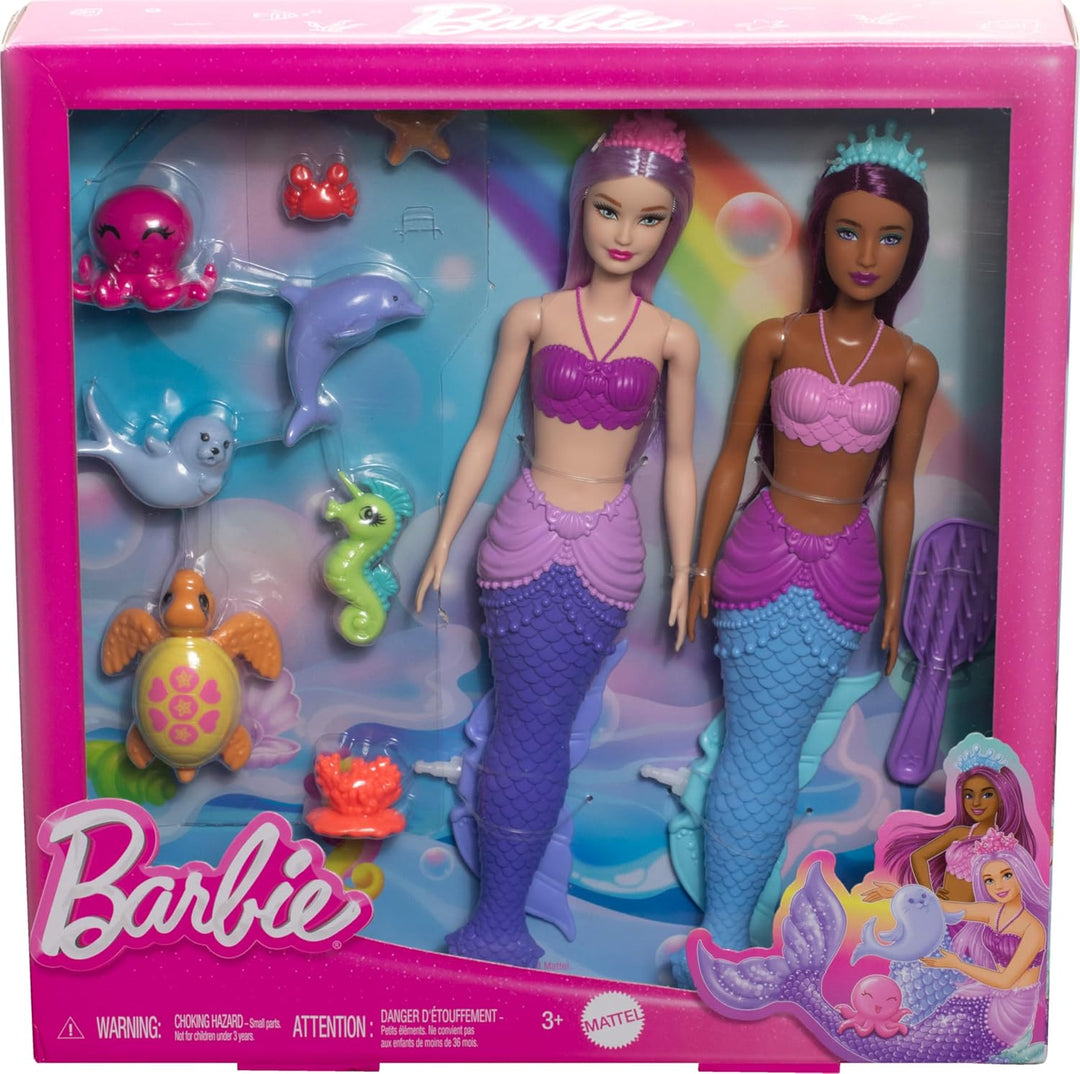 Meerjungfrau Barbie Puppen 2er-Pack: Meerestiere, Stirnbänder &amp; Ozeanzubehör von Barbie