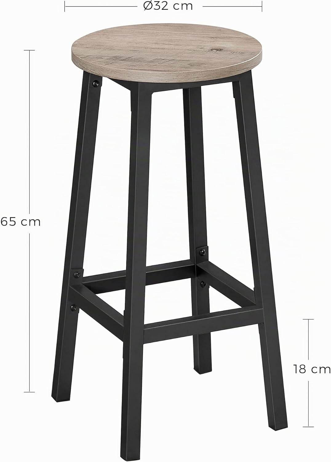 VASAGLE Barhocker, 2er Set, Barstühle, Küchenstühle mit Metallgestell, einfache Montage, mit Fussstü
