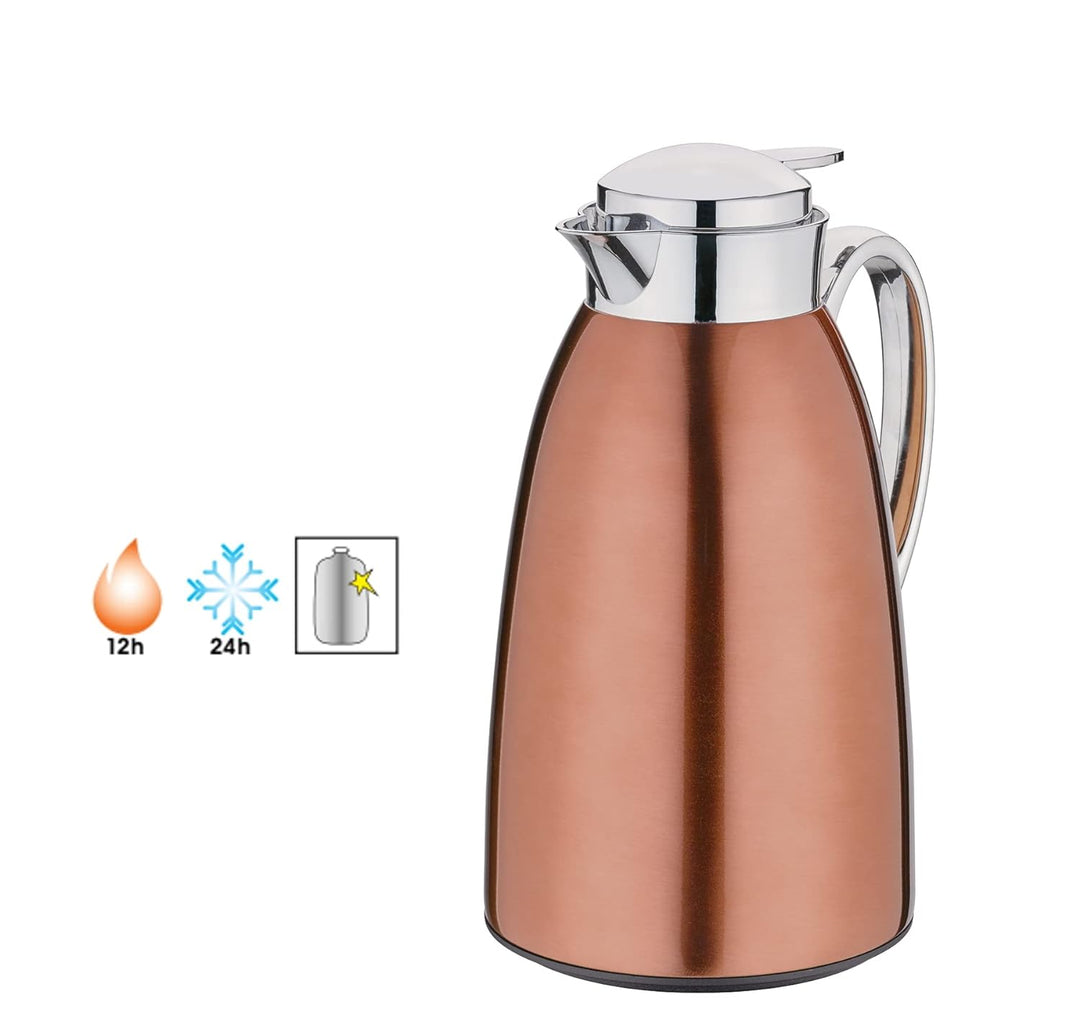 Cilio Venezia Isolierkanne mit Schraubverschluss mit praktischer Easy-Touch-Taste, Farbe: kupferrot,