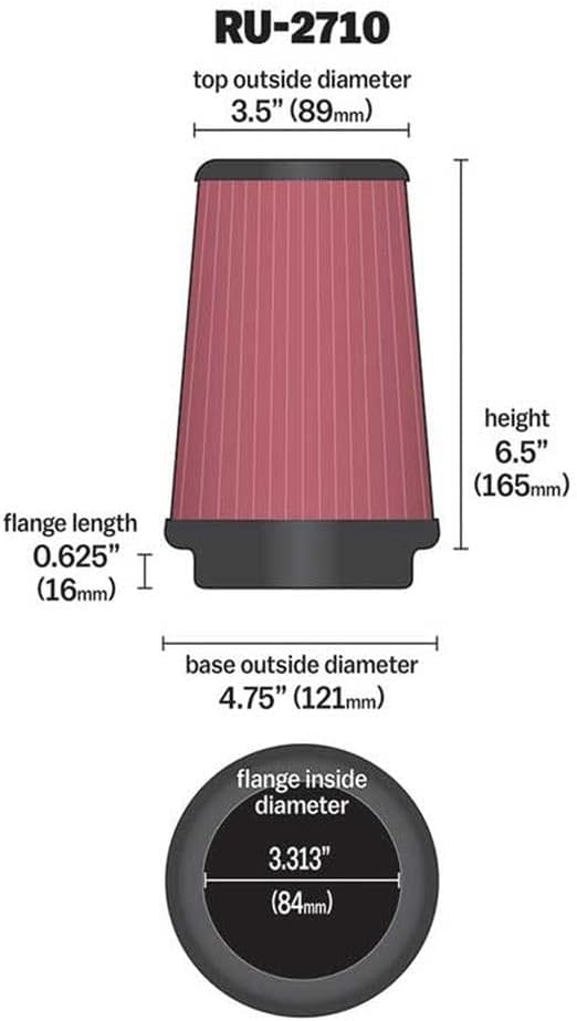 K&amp;N RU-2710 KFZ und Motorrad Gummi Universalluftfilter, Rot