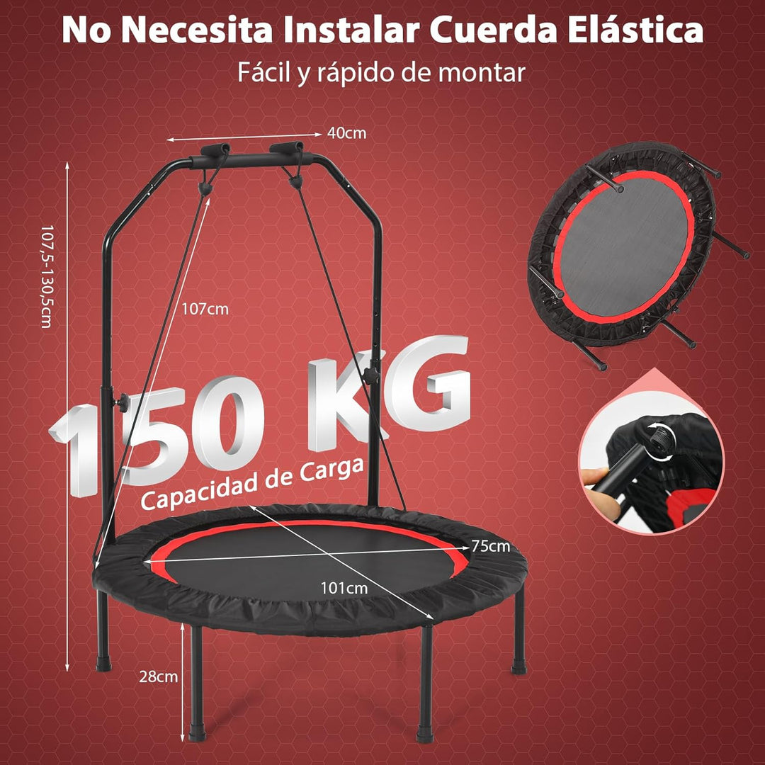 GYMAX Fitness Trampolin φ101cm, leise faltbares Mini Trampolin bis zu 150 kg Belastbar, Gartentrampo