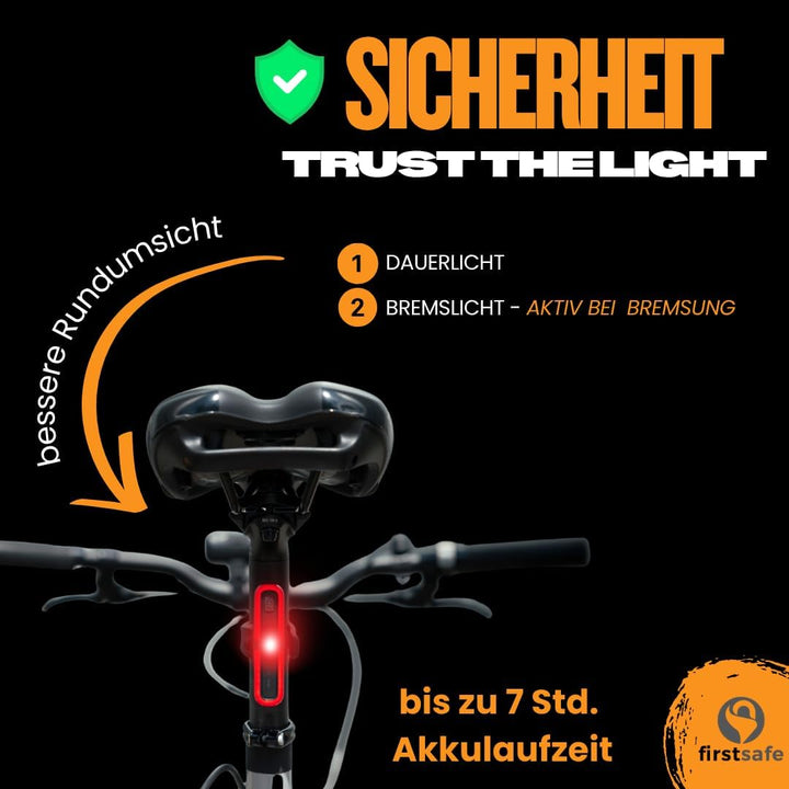 Fahrradlicht Set StVZO Zugelassen | 100 Lux mit Fernlicht vorne | Rückleuchte mit Bremslicht | Wasse