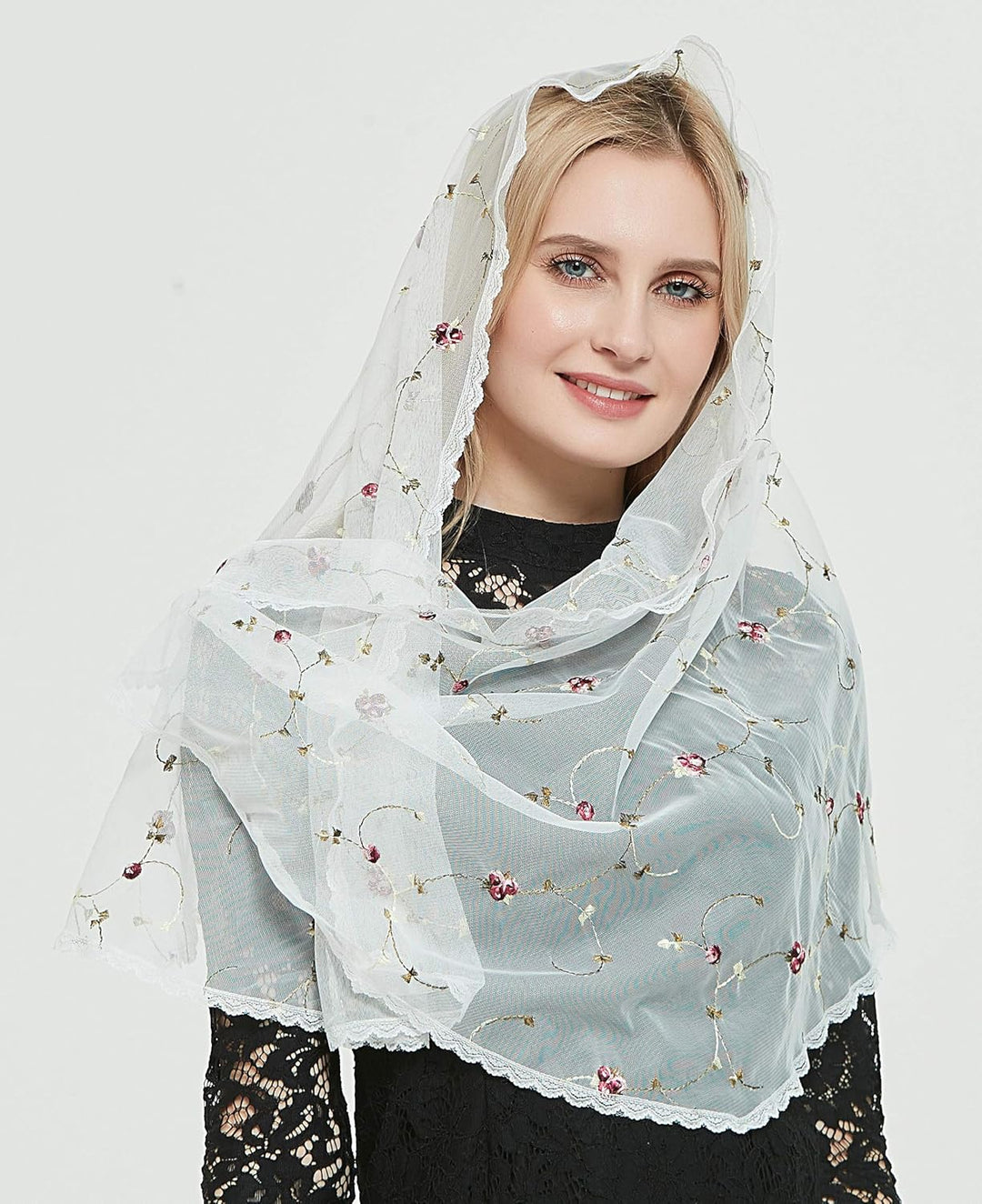 Leimandy Orthodox Veil Head Covering with Embroidered Flowers Catholic Chapel Mantilla veil V50 Elfe