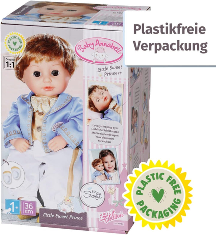 Zapf Creation 707104 Baby Annabell Little Sweet Prince 36cm - weiche Prinzen-Puppe mit Schlafaugen,