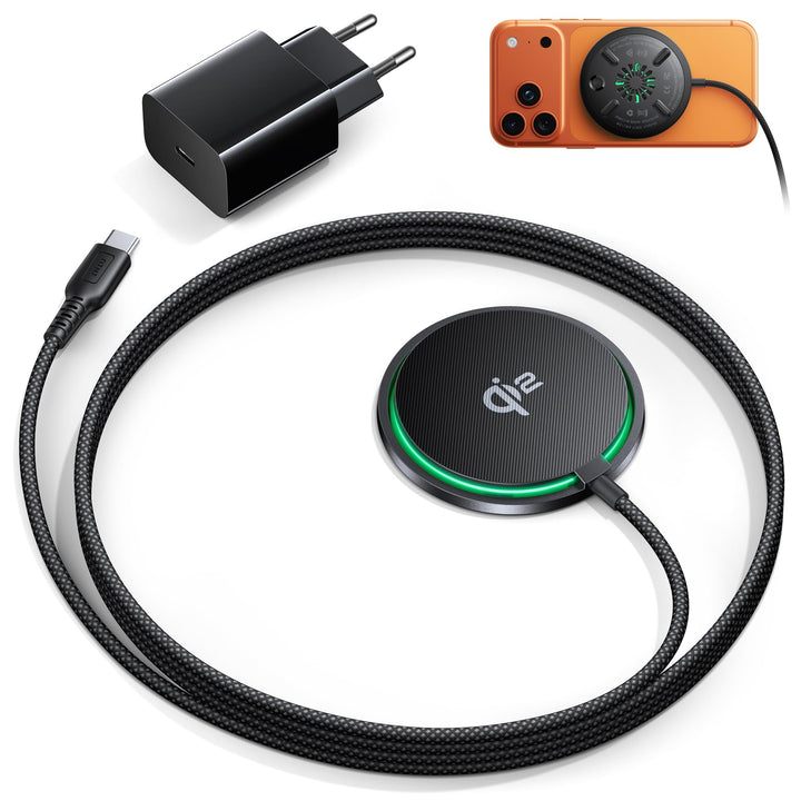 INIU Mag-Safe Ladegerät, 15W Qi2-Zertifiziertes Wireless Charger Induktive iPhone Ladestation mit LE