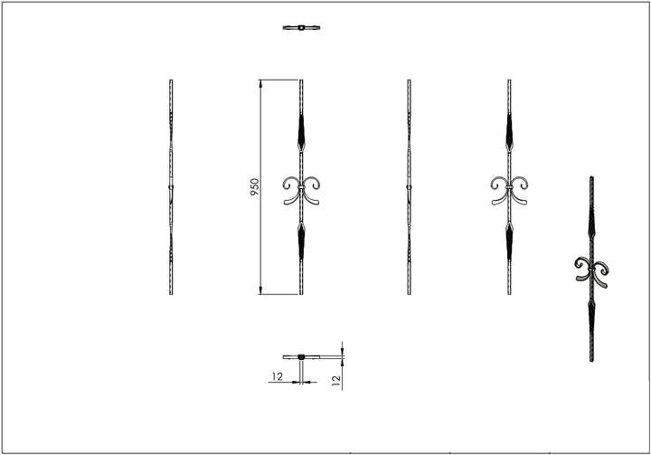 Fenau | Zierstab | Länge: 900 mm | Material: 12x12 mm geschmiedet | Stahl S235JR, roh Länge: 900 mm