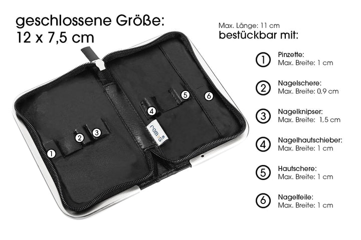REMOS Nageletui leer aus echtem Leder zum Bestücken mit 6 Instrumenten - schwarz, schwarz