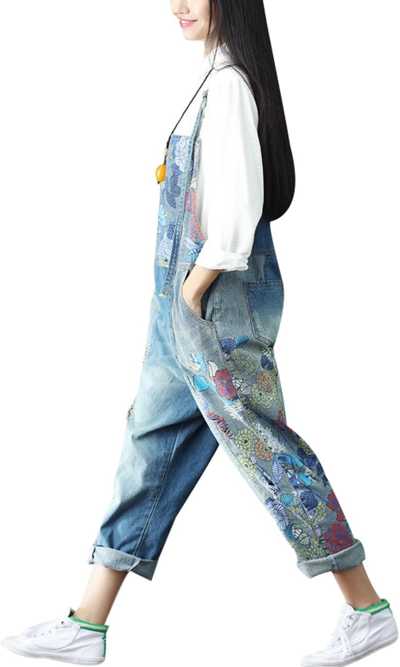 Youlee Damen Sommer Breites Bein Hose Denim Latzhose Overall Hosen M Stil 2, M Stil 2