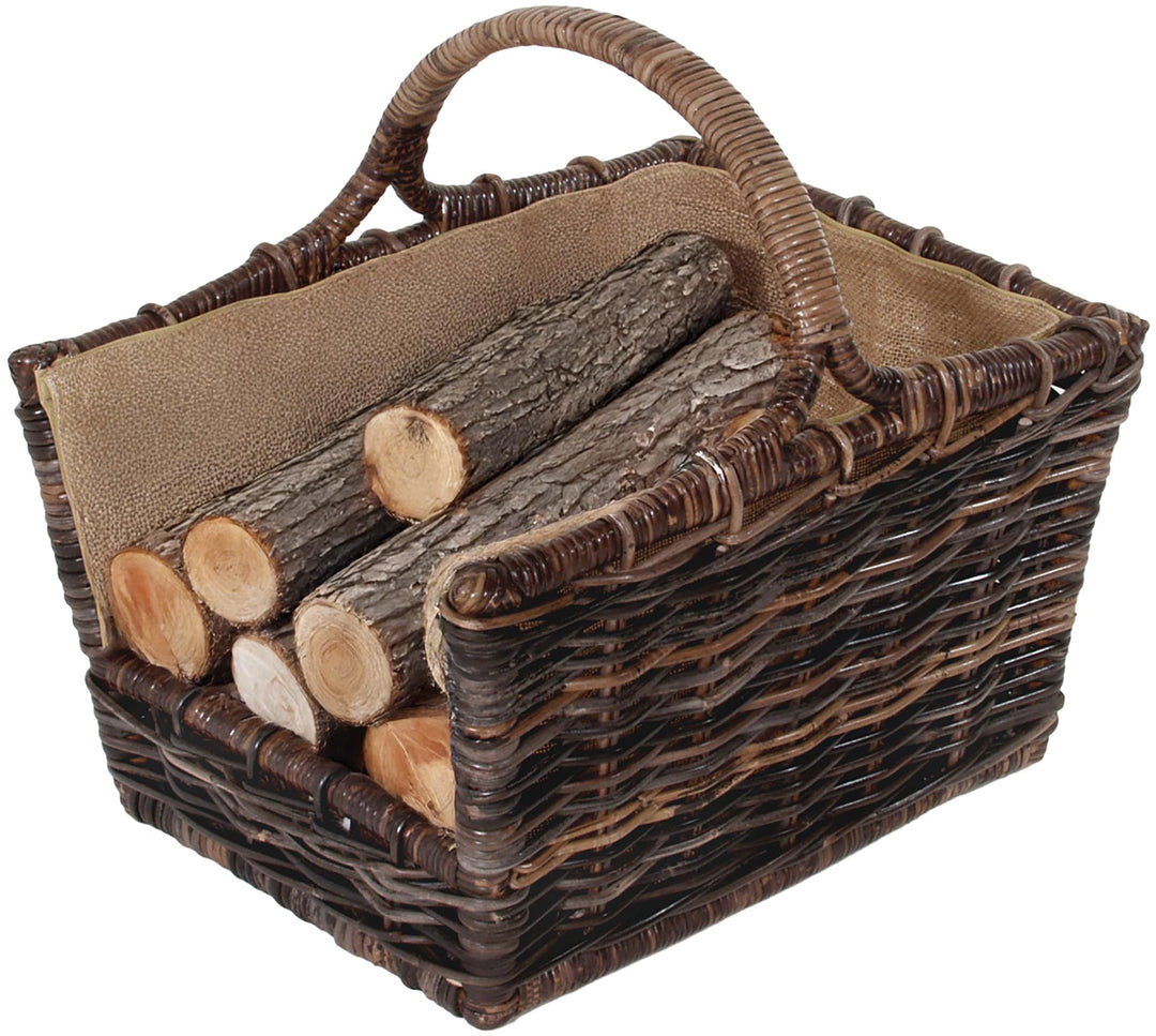 Kobolo Holztrage Holzkorb für Kaminholz - aus Rattan mit abnehmbaren, 51x40x28