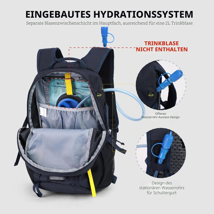 SKYSPER Leicht Wanderrucksack Klein Rucksack mit Rückenbelüftung Trekkingrucksack aus atmungsaktivem