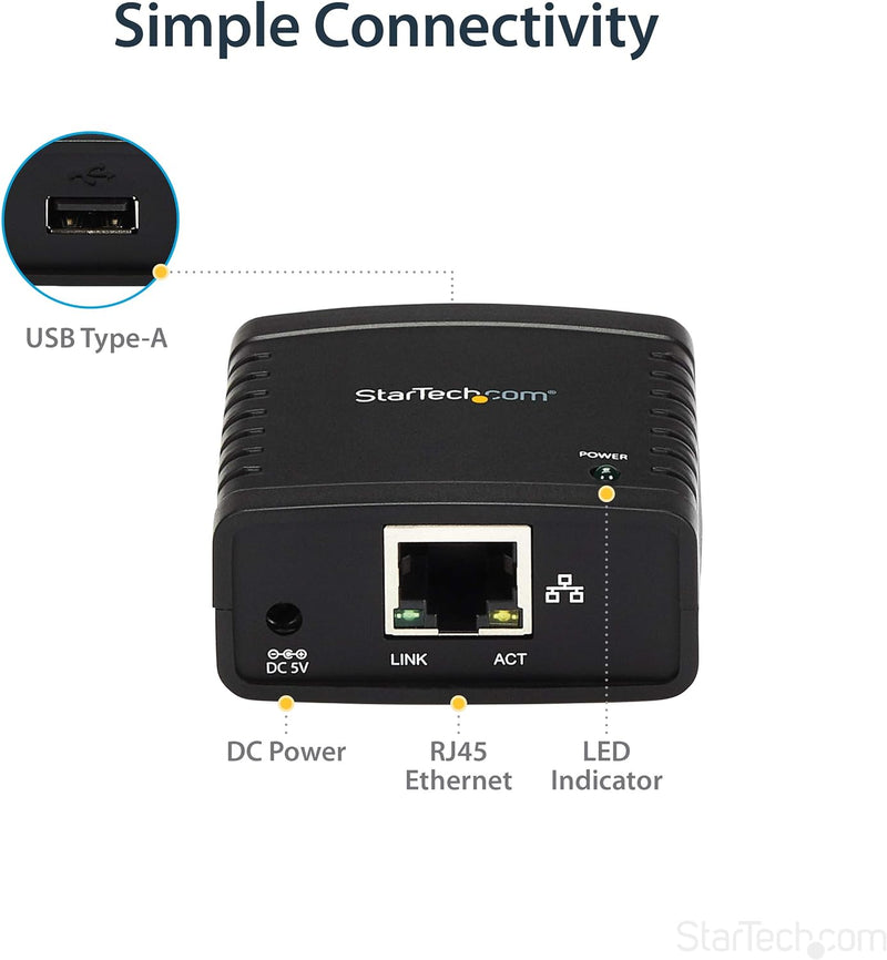 StarTech.com 10/100Mbit/s Ethernet auf USB 2.0 Netzwerk Printserver - Windows 10 - LPR - LAN USB Dru