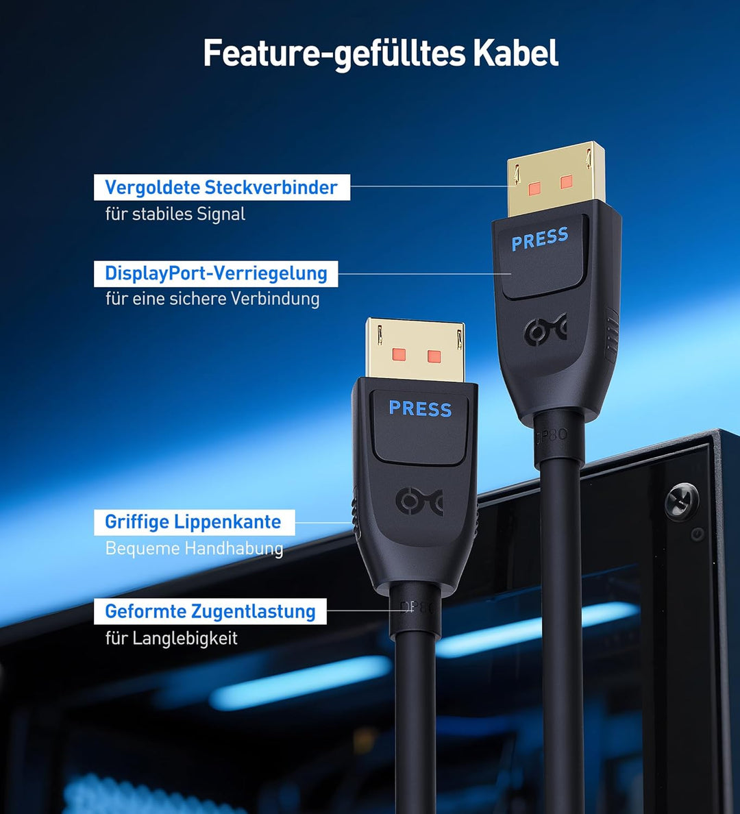 Cable Matters [VESA-zertifiziertes] 80G DisplayPort 2.1 Kabel 1,5m, DP80 Kabel mit 16K 60 Hz, 8K 240