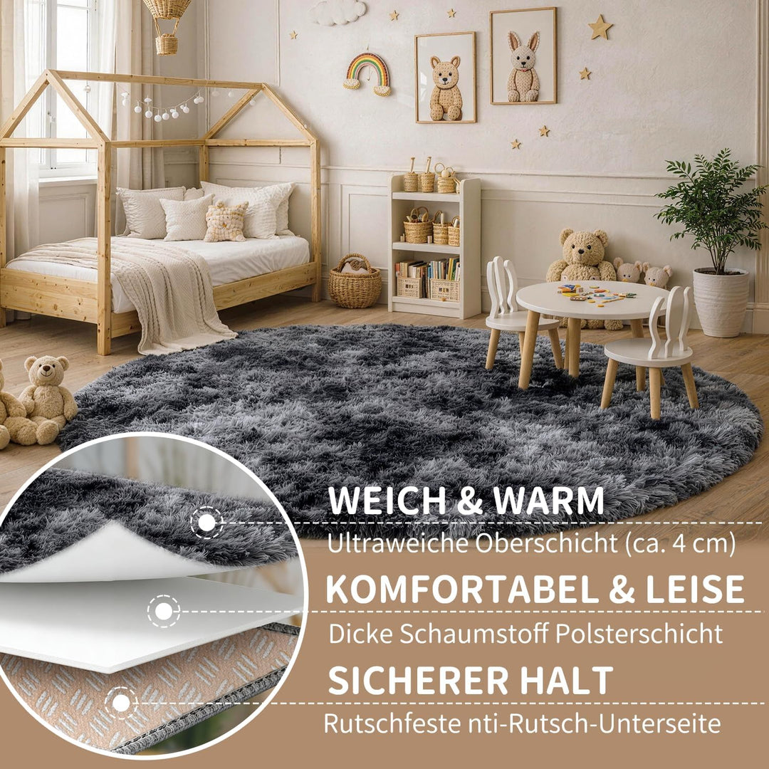 VOFUSHON Teppich Rund Hochflor Teppich Wohnzimmer Teppich Langflor Teppiche für Wohnzimmer flauschig
