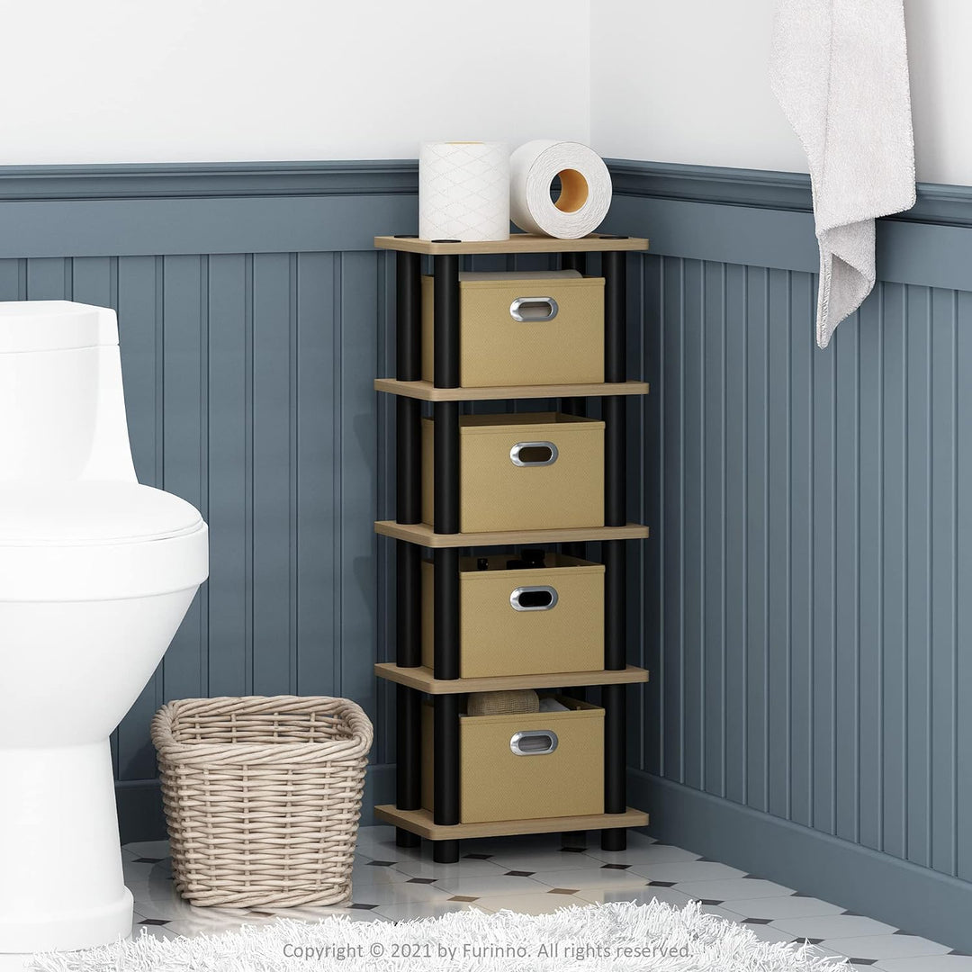 Furinno Regalsystem mit 4 Einschüben, holz, Eiche/Schwarz/Hellbraun, 19.56 x 28.7 x 73.15 cm Eiche /