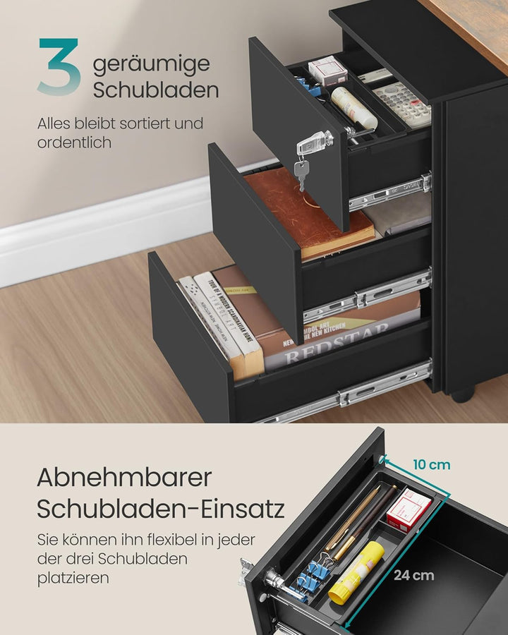 SONGMICS Schubladenschrank, Rollcontainer, mobiler Aktenschrank, Metallschrank, Druckertisch, abschl