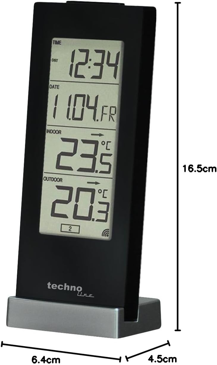 Technoline WS 9767 digitale Wetterstation mit Batterien und Funkuhr, Schwarz schwarz mit Batterien,