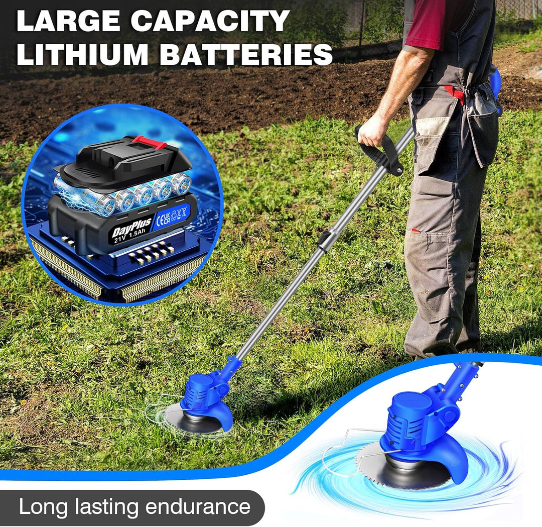 21V Akku-Rasentrimmer, Elektro Rasentrimmer Gardena mit 2 x 1.5Ah Li-Ion Akku und Ladegerät, Sicherh