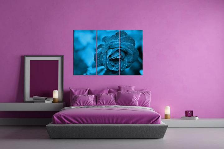 beeindruckende Blaue Rose Effekt: Zeichnung Format: 3-teilig 120x80, Motiv fertig gerahmt auf Echtho