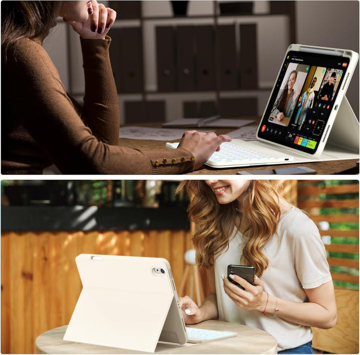 Hülle mit Tastatur für iPad A16 11/10 Generation (2025/2022, 11/10.9 Zoll)- 7 Farben Beleuchtete Mag