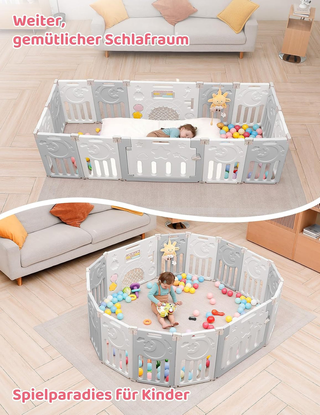 Dripex Laufstall Baby, 2 paneele, Laufgitter Baby, Baby Playpen, Laufstall in Anpassungsfähiger Form
