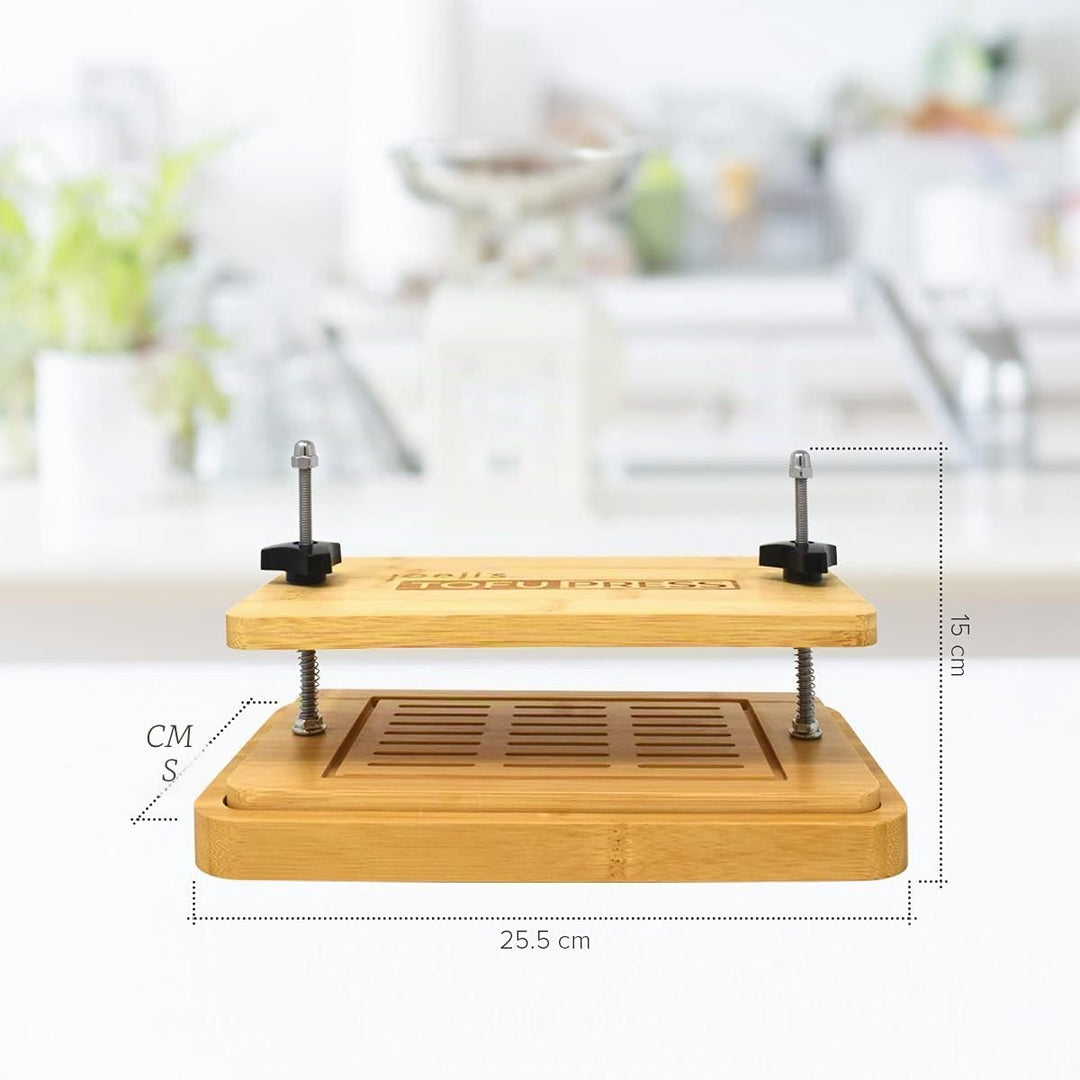 joeji's Kitchen Tofu Presse - Bambus Holz Tofupresse Mit Unterboden - Tofu-Sieb und Abtropfschale -