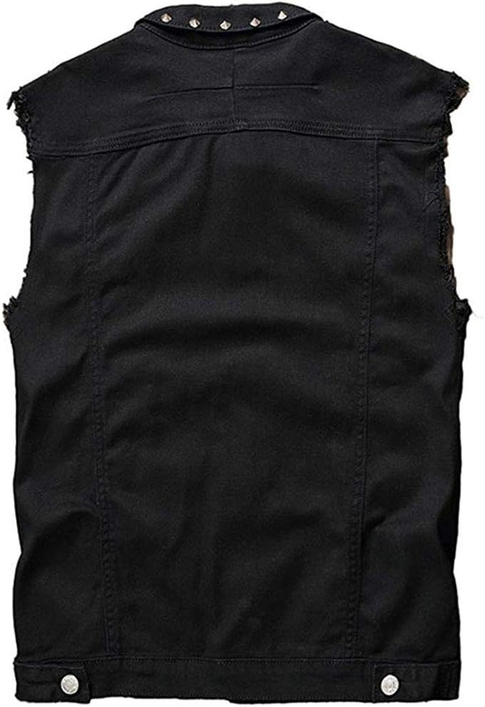 Idopy Herren Slim Fit Punk Denim Weste Ärmellose Jeans Weste Jacke mit Nieten S Schwarz, S Schwarz