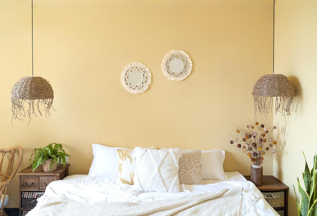 Mkouo 2er Set Hängender Wandspiegel mit Makramee-Rund Decorative Spiegel Wanddeko Klein Boho Style f