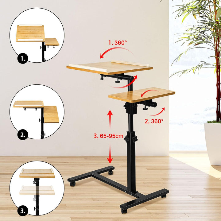 OHMG Betttisch mit Rollen, 2 Tabletts, für Sessel, verstellbar, mit einer Hand, Tisch mit Rollen, Fr