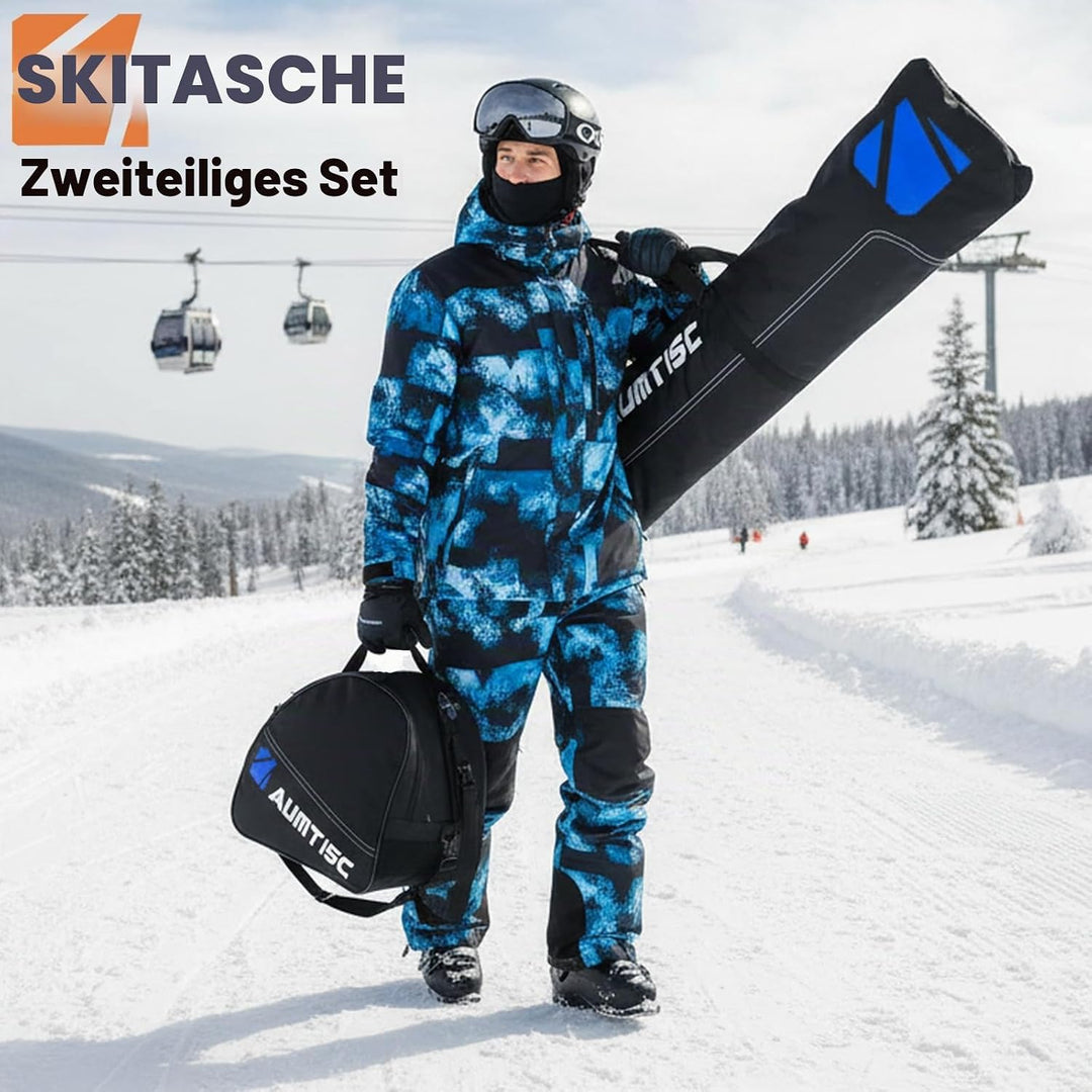 AUMTISC Skitasche Set Skisack &Skischuhtasche Längenverstellbare Bis 200 cm für 1 Paar Ski & Skischu