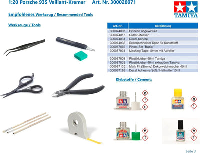 Tamiya 20071 1:20 Porsche 935 Vaillant-Kremer - Modellbau, Plastik Bausatz, Basteln, Hobby, Kleben,