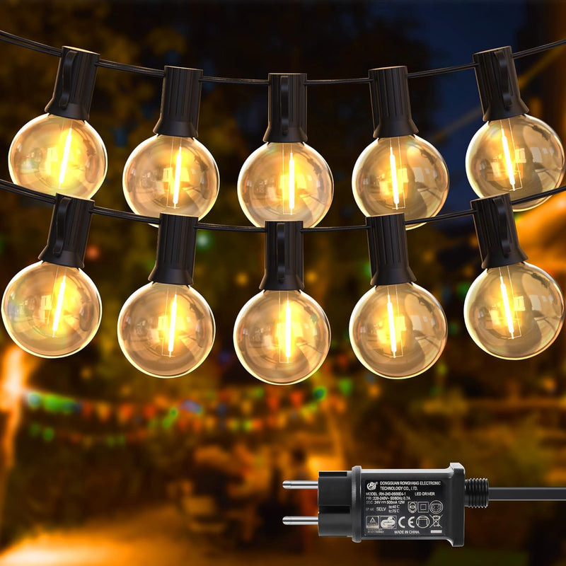 DSLebeen G40 LED Lichterkette Glühbirnen innen und aussen 15m 25+2 Warmweiss Birnen 24V Lampions wet