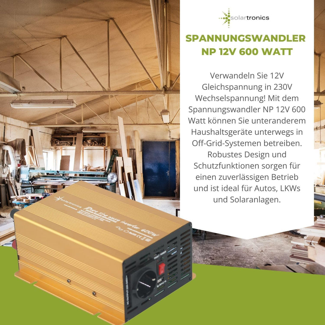 Wechselrichter - Spannungswandler 12V 300 bis 3000 Watt reiner SINUS mit echtem Power USB 2.1A Gold
