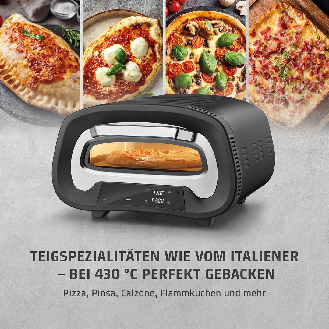 CASO PizzaChef 430° - Pizzaofen, 80-430°C, 8 Automatikprogramme, Cordierit Pizzastein (33x33cm), ein
