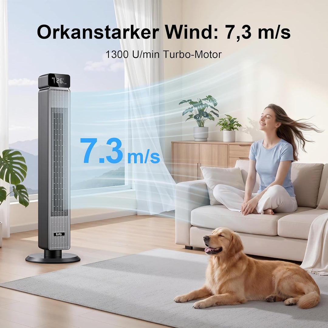 Ezify Turmventilator, 7,3 m/s Ventilator Grosser Luftdurchsatz, Turmventilator Sehr Leise mit Fernbe
