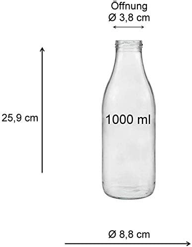 mikken 6x Glasflasche 1 Liter mit 12x PVC freiem Schraubverschluss inkl. Trichter Verschluss: Weiss,