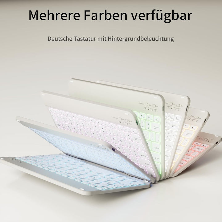 Tastatur Hülle für iPad A16 11. / 10. Generation (2025/2022, 11/10,9 Zoll), 7-farbige Hintergrundbel