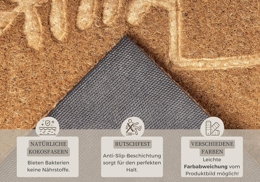 Hanse Home Kokos Fussmatte für Innen 45x75cm – Fussmatte Kokosmatte Schmutzfangmatte Blumen Flower D