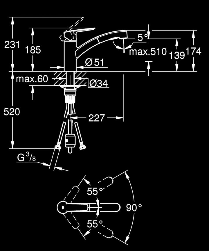GROHE Start - Einhand-Spültischbatterie (Schwenkbereich 90°, Laminarstrahl/SpeedClean Brausestrahl,