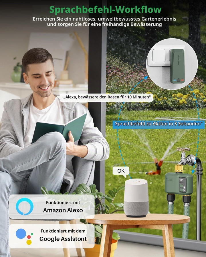 Smart Bewässerungscomputer WLAN 2 Zonen Ausgängen mit Messing Einlass &amp; Auslass, Regenverzögerung/Au