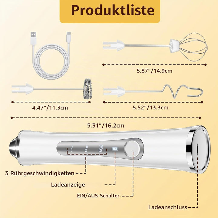 NEUTYPECHIC Milchaufschäumer Elektrisch Stab, USB-C Aufladbar Milk Frother, Milchschäumer Stab mit 3