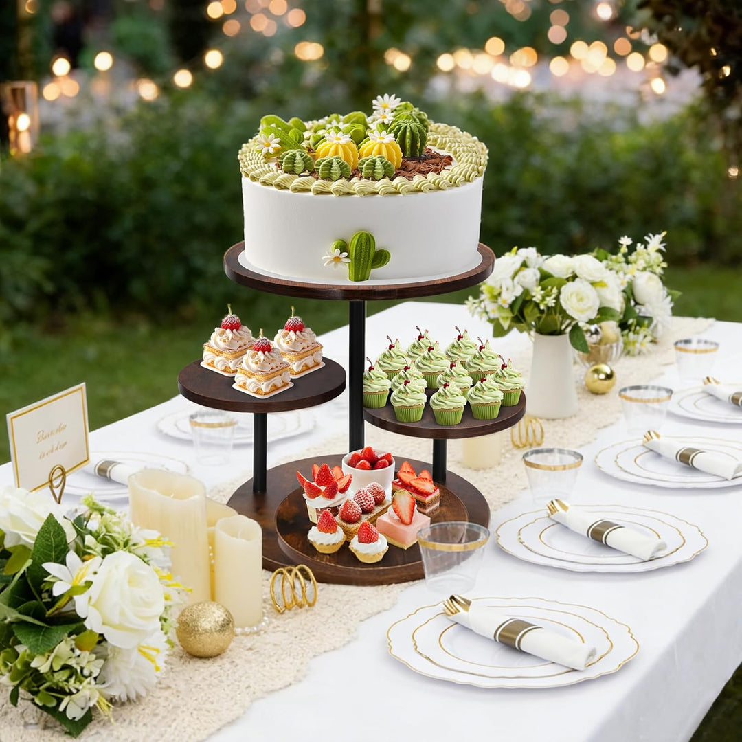 ohbien 4 Etagen Tortenständer Holz 360°drehbares, Torten Etagere Kuchen Ständer für Cupcakes, Kuchen