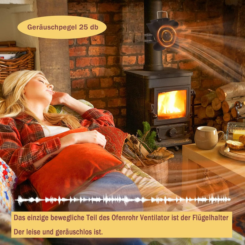 LZQ 4 Flügel Kaminlüfter, Stromloser Ventilator Kamin Holzöfen, Ofenventilator ohne Strom Stove Fan