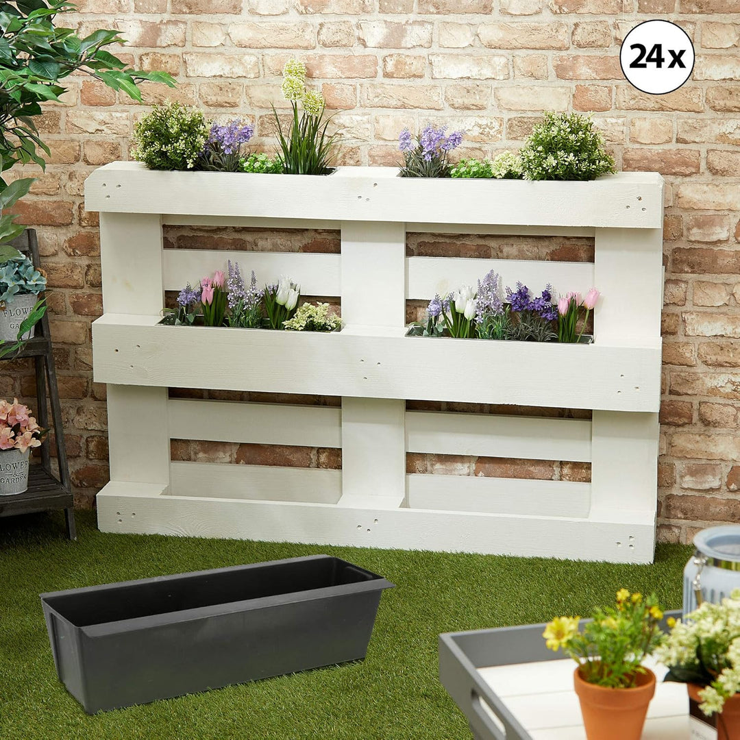 Cepewa Pflanzkasten passend für Europaletten 24er Set aus Kunststoff Pflanzkübel Breite 38 cm (1 x 2