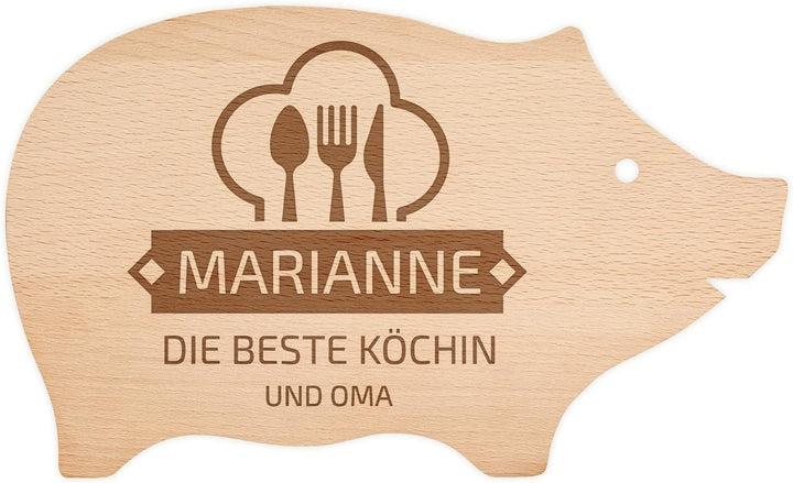 Maverton Schneidebrett Schweinchen mit Gravur - aus Buchenholz - Brotzeitbrett Küchenbrett - Grösse: