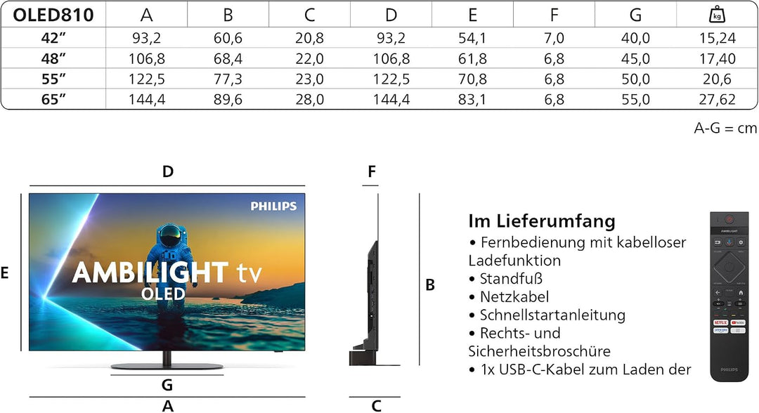 PHILIPS Ambilight 48OLED810 4K OLED Smart TV - 48 Zoll Display mit P5 AI Perfect Picture Engine Ultr