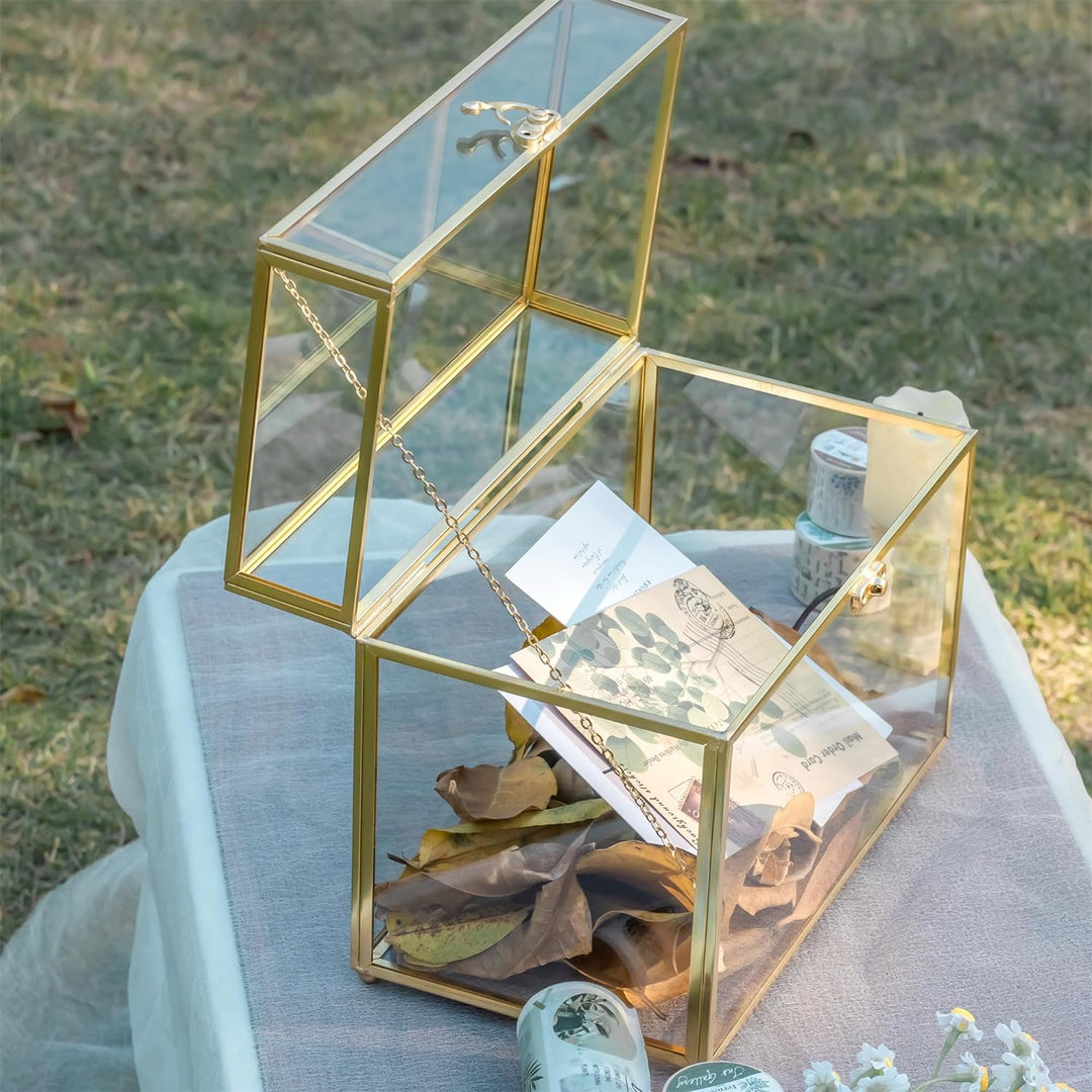 NCYP Glaskarten-Box, grosses geometrisches Terrarium, goldfarben, handgefertigt, Messing, Vintage, r