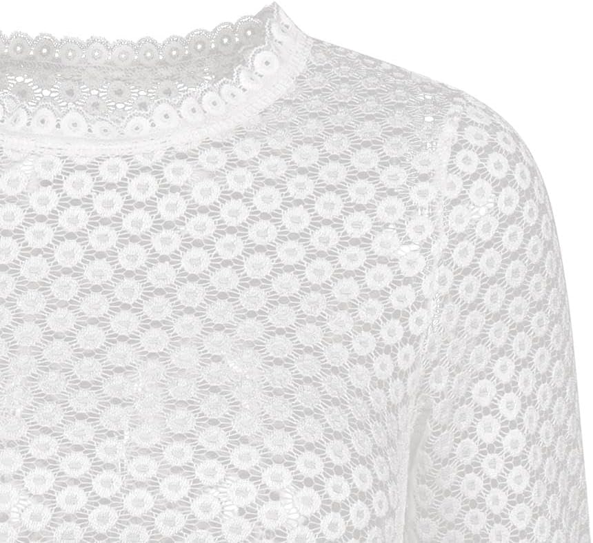 Dirndlwelle Oktoberfest Damen Dirndlbluse Kurzarm Rundhals Spitzebluse Weiss Schön Kurzarm Trachtenb