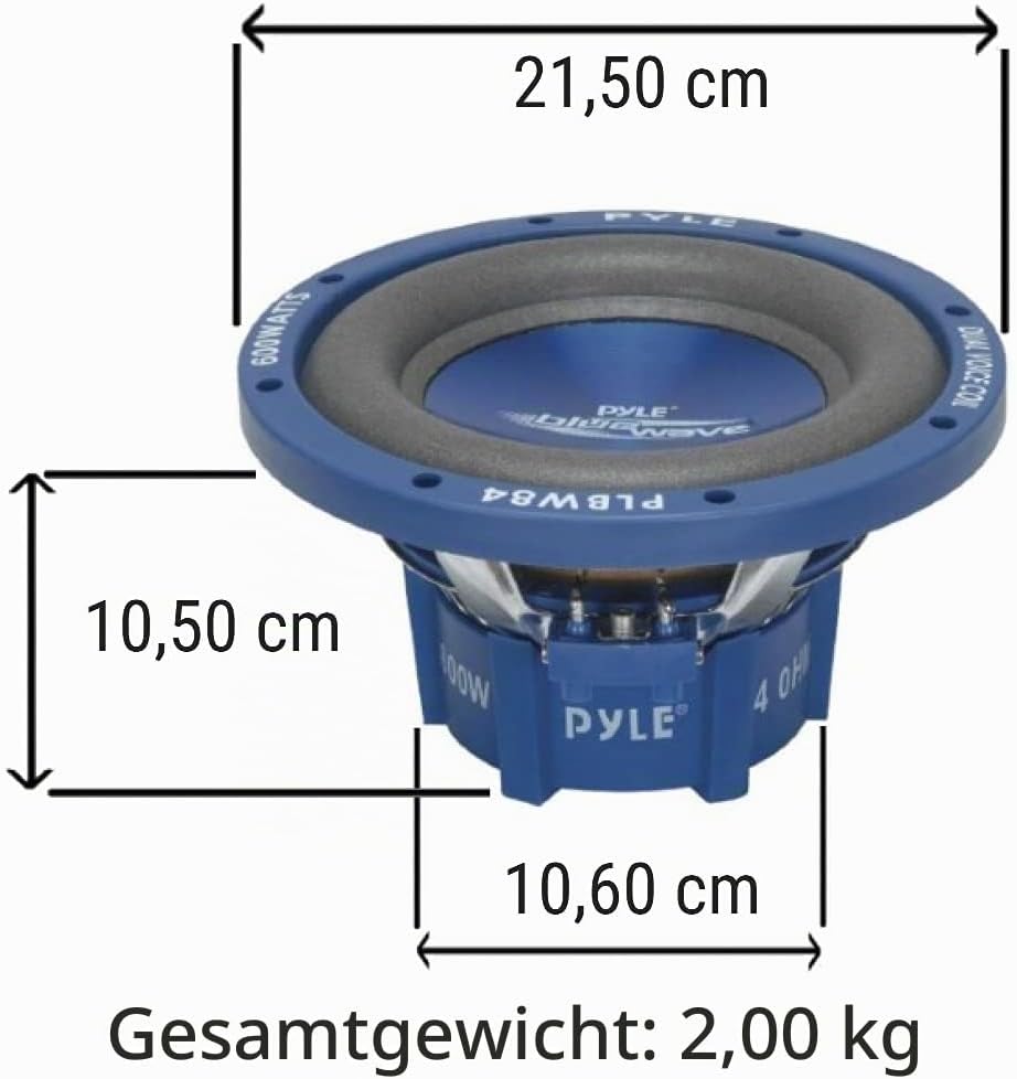 1 Pyle PLBW84 Blaue subwoofer Automobil von 300 watt rms e 600 watt max 8" 20 cm 200 mm tiefton Laut