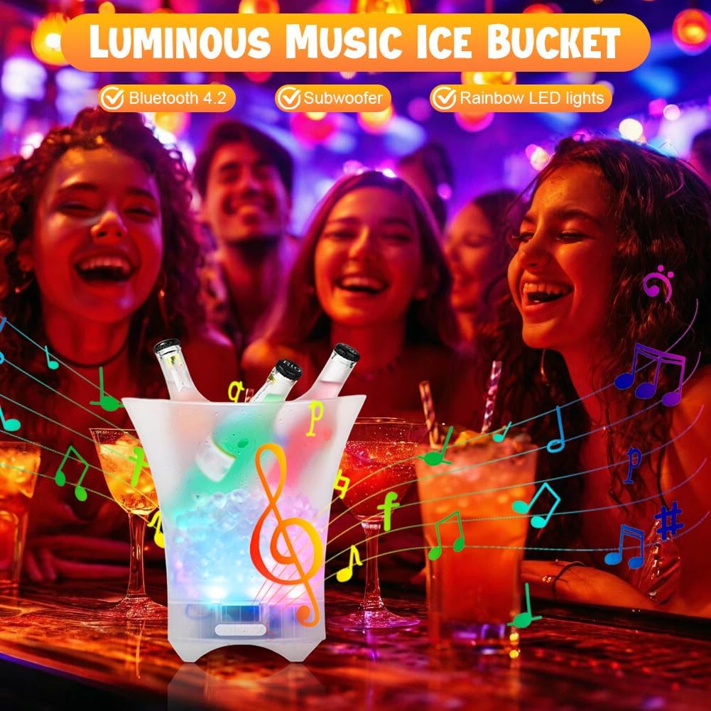 DASIAUTOEM LED Eiskübel 5L, Multicolor LED Sektkübel, Eisbehälter mit Farbverlauf Lautsprecher, Cham